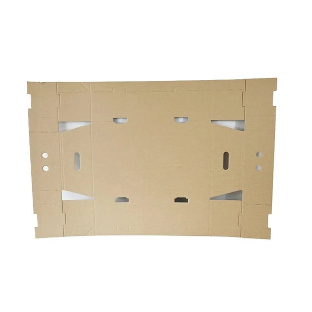 Cardboard delivery tray shown flat before assembly, with pre-cut slots and fold lines