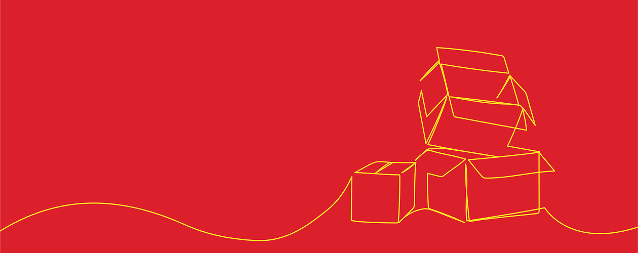 Illustration of stacked boxes with a red background