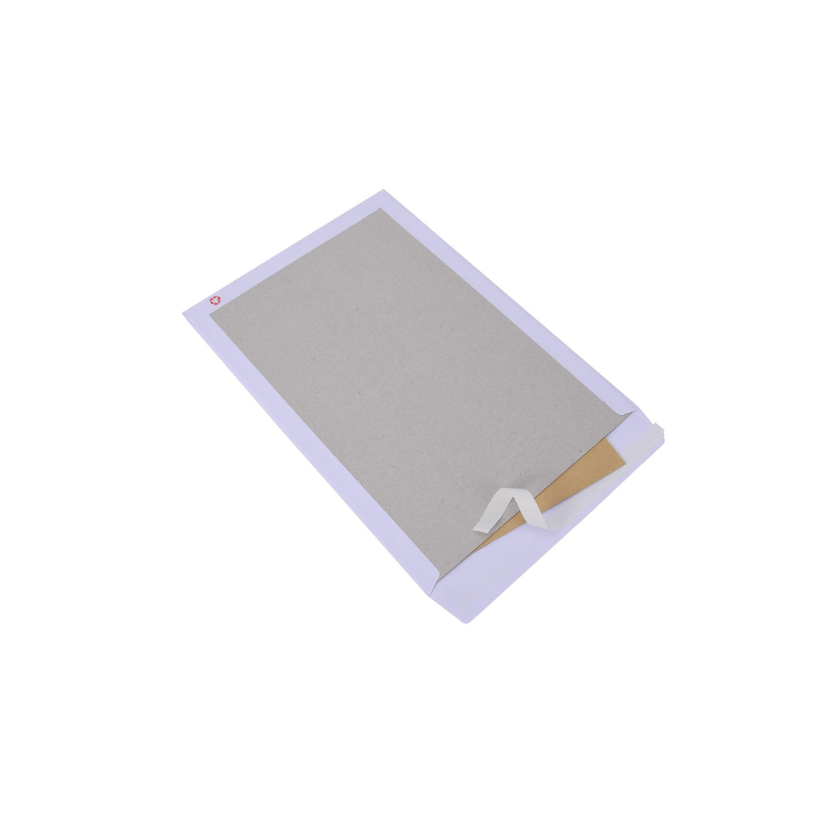 Rectangular white board backed envelope on a white background