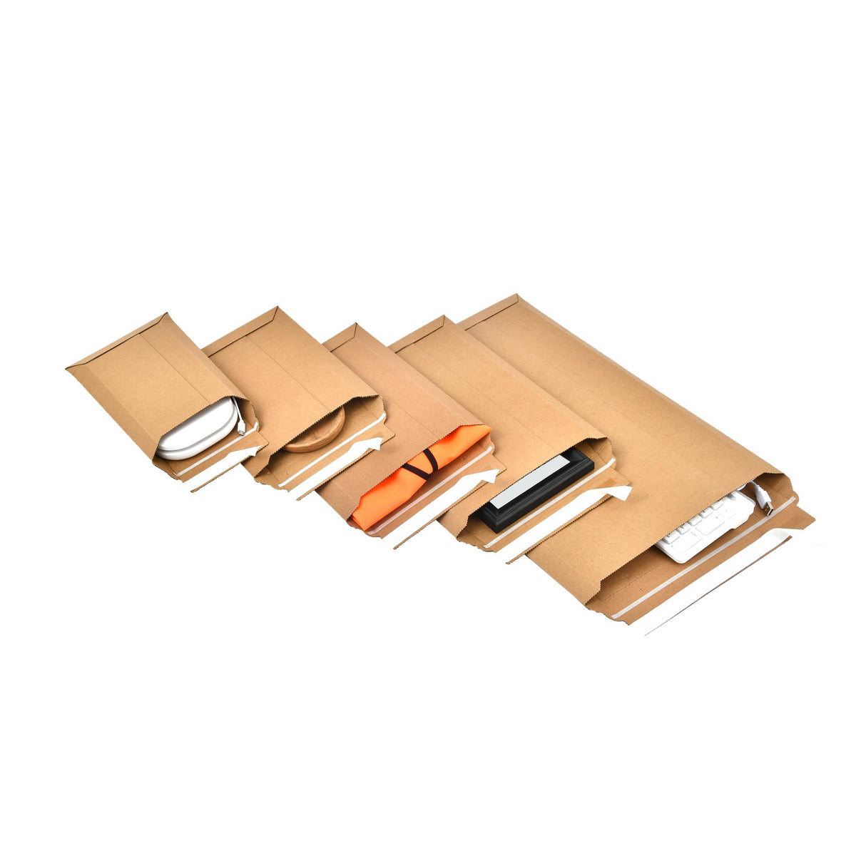 Side profile of a cardboard envelope showing its rigidity