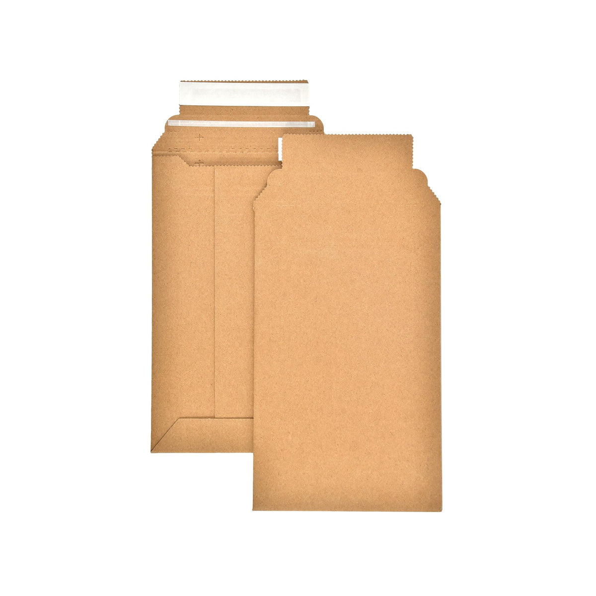 Cardboard envelope laid flat, front view