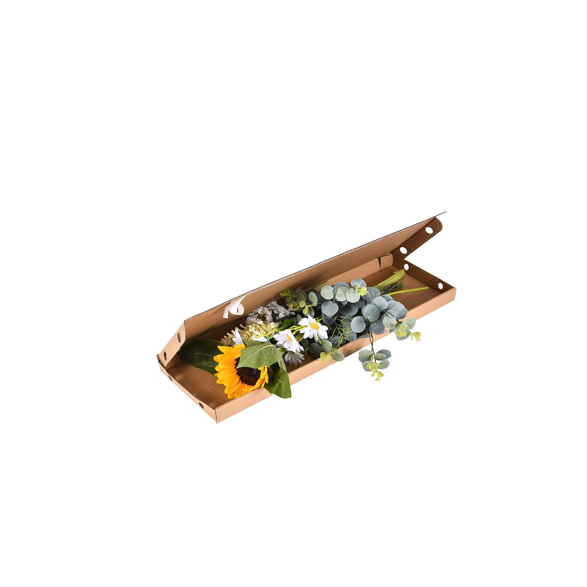 Flower box packed with a bouquet ready for delivery