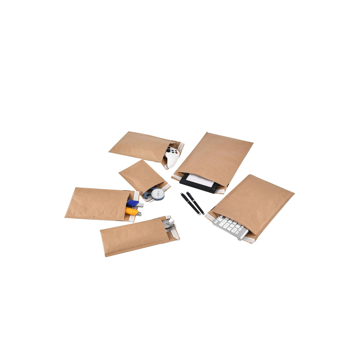 Paper padded bag laid flat, front view