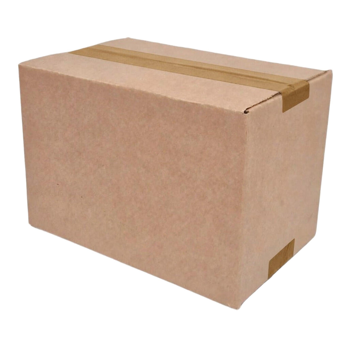 Brown single wall corrugated cardboard shipping box with dimensions 254mm by 152mm by 152mm against a white background.
