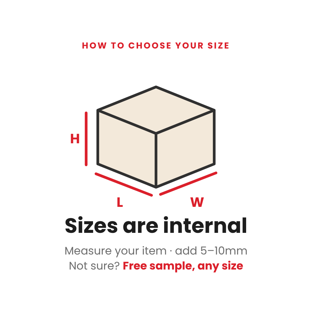 Diagram showing how to measure internal length, width, and height for single wall cardboard shipping boxes.