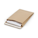300 x 190 x 25mm plain kraft paper mailing bag with a folded white T-shirt inside, on a white background